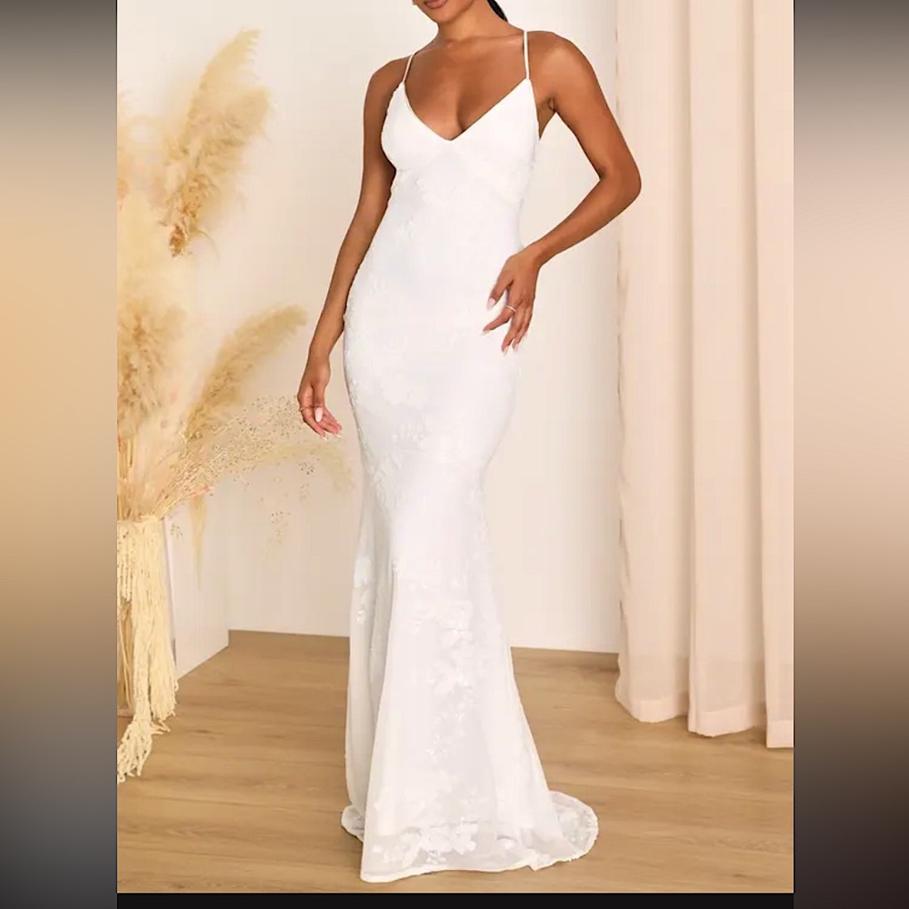 Lulu's Valhalla White Sequin Lace-Up Maxi Dress